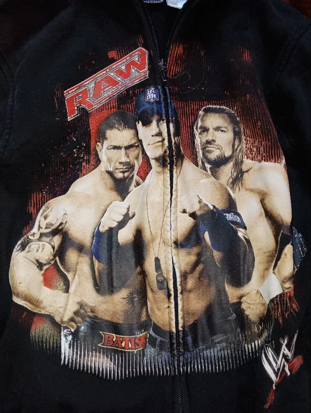 Vintage WWE RAW Black Graphic Zip-Up Hoodie